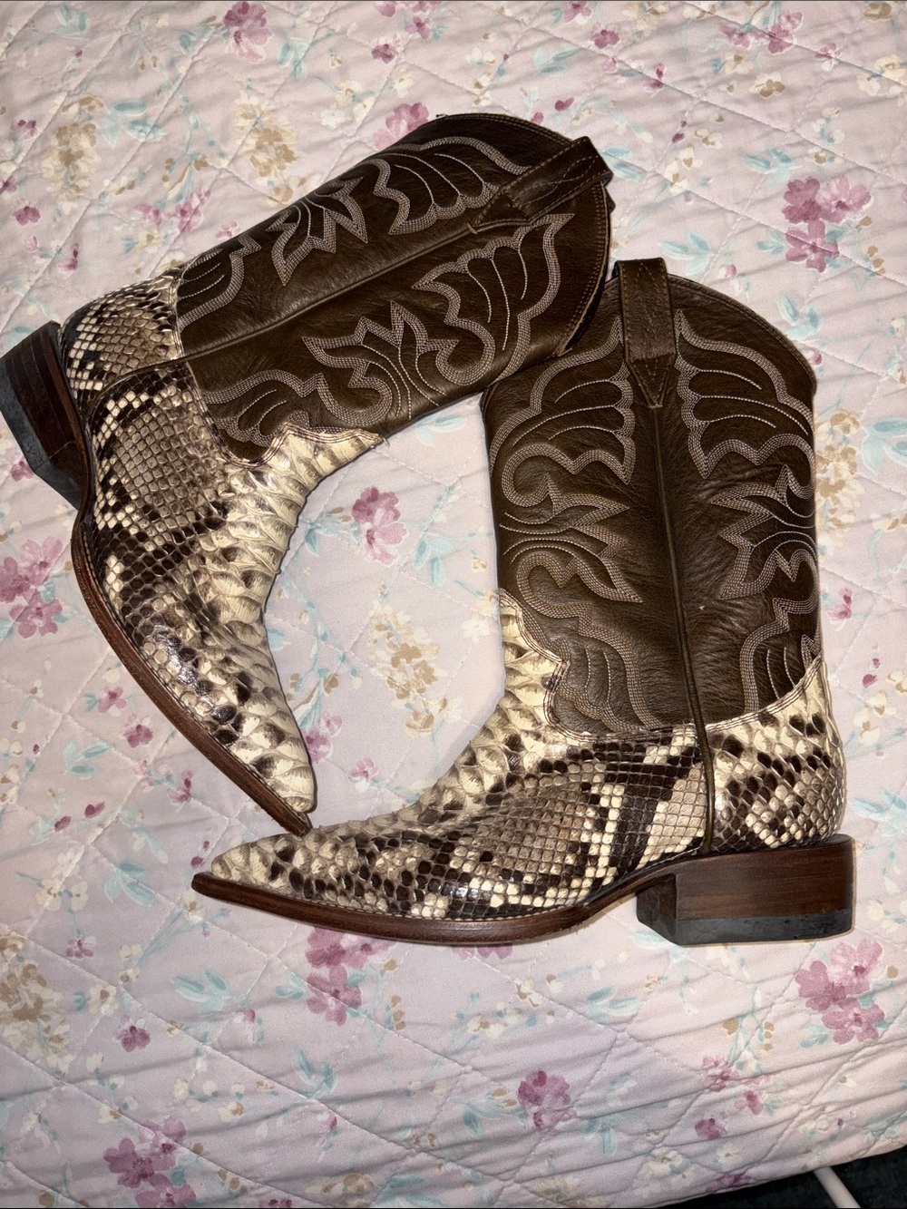 Men's Brown Snake-Print Leather Cowboy Boots